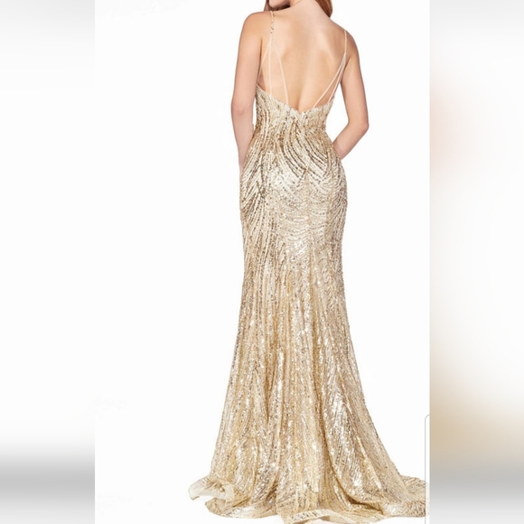 Cinderella Divine Gold Sequin Glittery Formal Elegant Evening Maxi Gown Size 8 - Picture 3 of 14